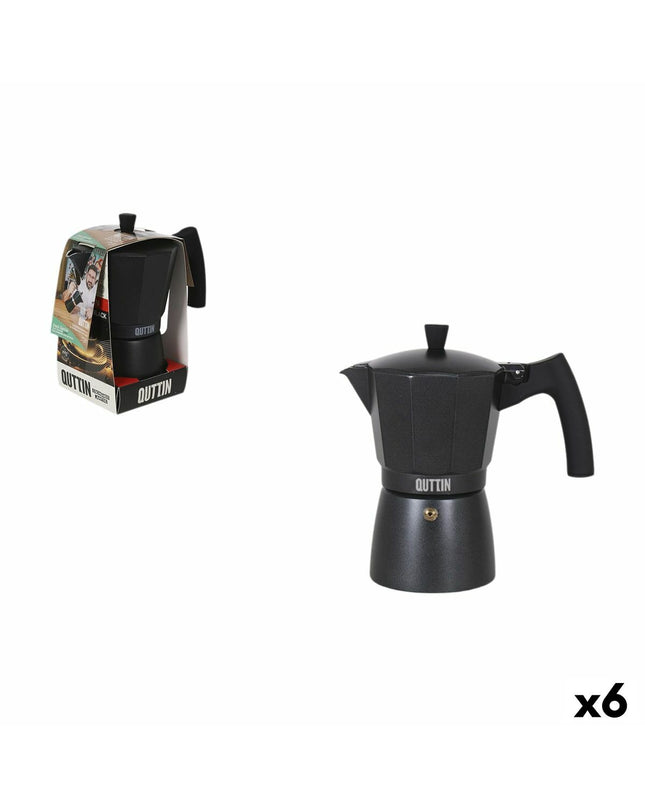 Quttin Italian coffee pot with 6 cups, classic stovetop moka maker for brewing rich Italian coffee.