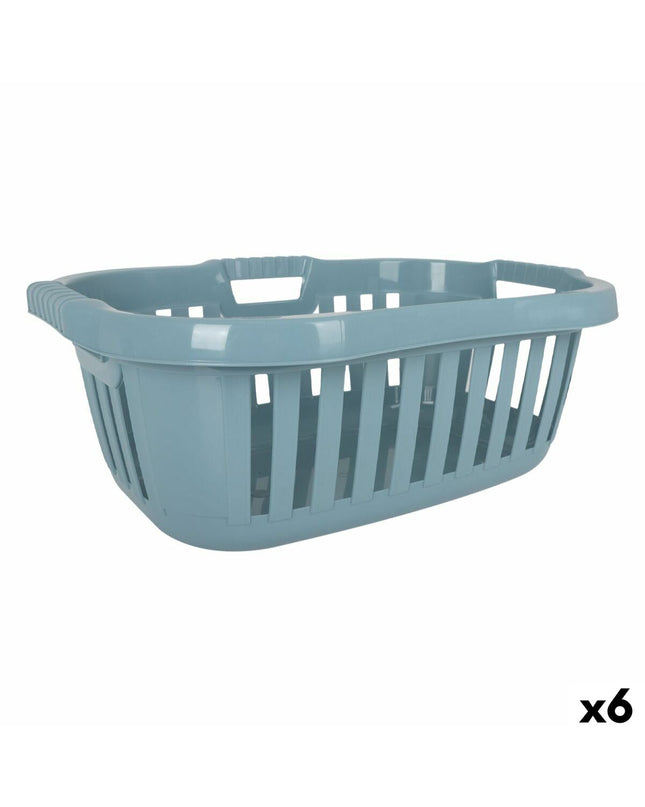 Six blue Tontarelli Hipster laundry baskets, 50L capacity, measuring 66x44x25 cm, designed for home storage and organization.
