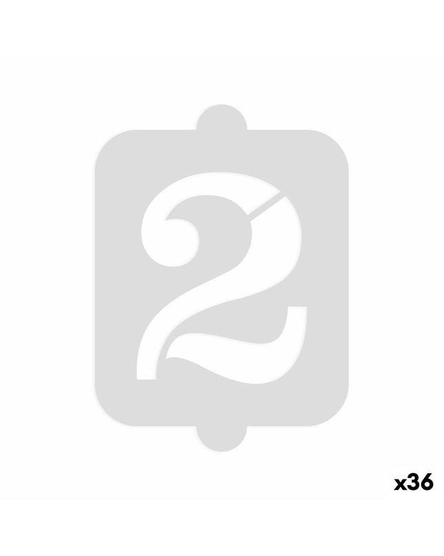Algon Taartsjabloon cijfer 2 set of 36 baking stencils for cake decorating, featuring numeric cut-outs for home baking projects.