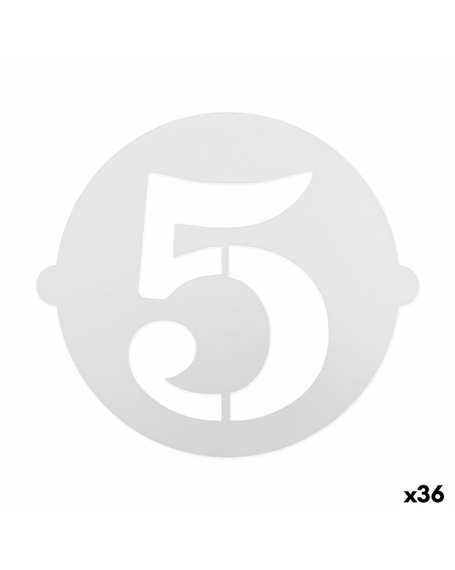 Algon number 5 cake stencil set for baking, includes 36 plastic stencils for decorating cakes and desserts.