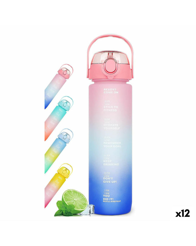 Set of 12 Bewinner multicolour 800ml water bottles for outdoor sports, camping, and hiking, with 7.3x7.3x23.5 cm dimensions.