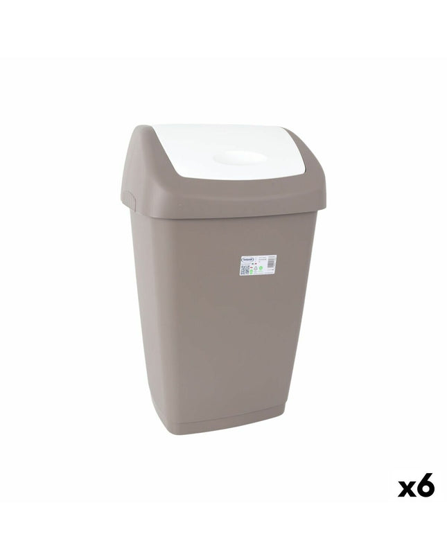 Six Tontarelli Aurora gray 55L waste bins for home storage and organization, shown with lids and sturdy design.