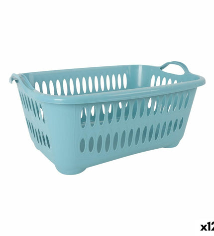 Tontarelli plastic laundry baskets with blue covers, 62.5 x 44.5 x 27.5 cm, set of 12 for home storage and organization.