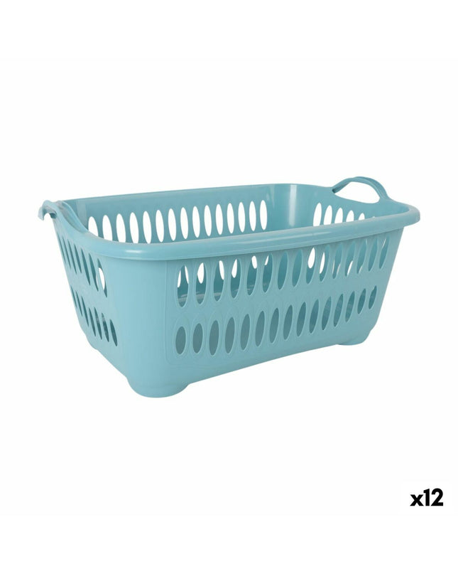 Tontarelli plastic laundry baskets with blue covers, 62.5 x 44.5 x 27.5 cm, set of 12 for home storage and organization.