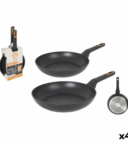 MasterChef Pannenset with 4 cookware pieces, 2.5 mm thick, suitable for home cooking and kitchen use, with handles and lids.