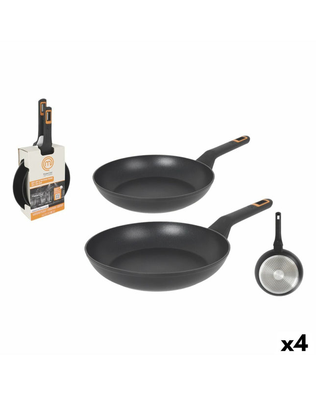 MasterChef Pannenset with 4 cookware pieces, 2.5 mm thick, suitable for home cooking and kitchen use, with handles and lids.