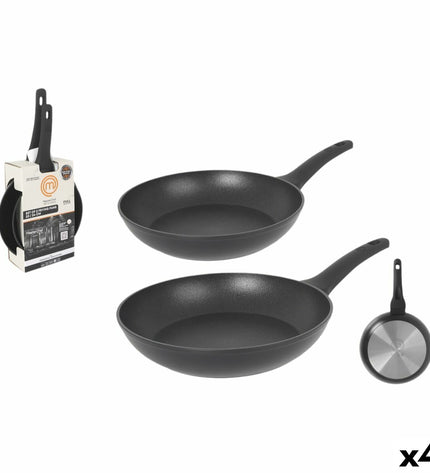 Set of four MasterChef cookware pans, including 24 cm and 20 cm sizes, suitable for home cooking and kitchen use.