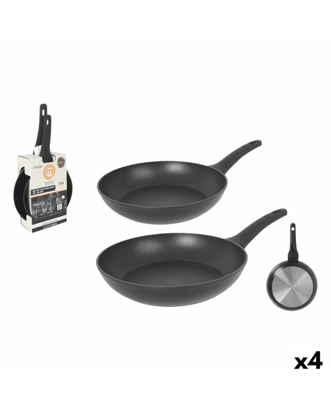 Set of four MasterChef cookware pans, including 24 cm and 20 cm sizes, suitable for home cooking and kitchen use.