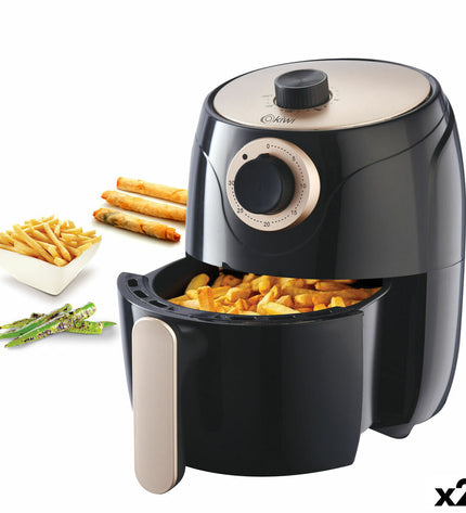 Kiwi 1000W air fryer with 2L capacity, compact electric kitchen appliance for healthy frying and cooking.