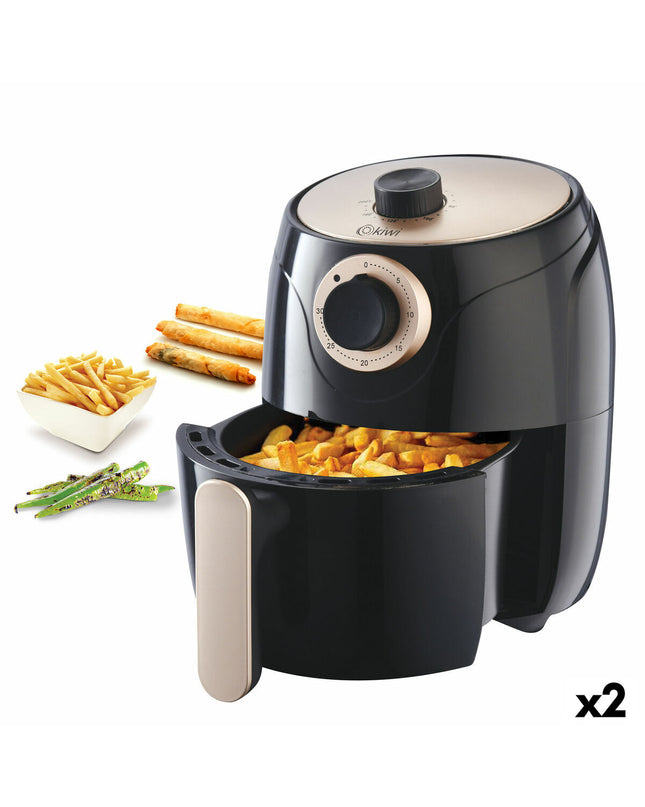 Kiwi 1000W air fryer with 2L capacity, compact electric kitchen appliance for healthy frying and cooking.