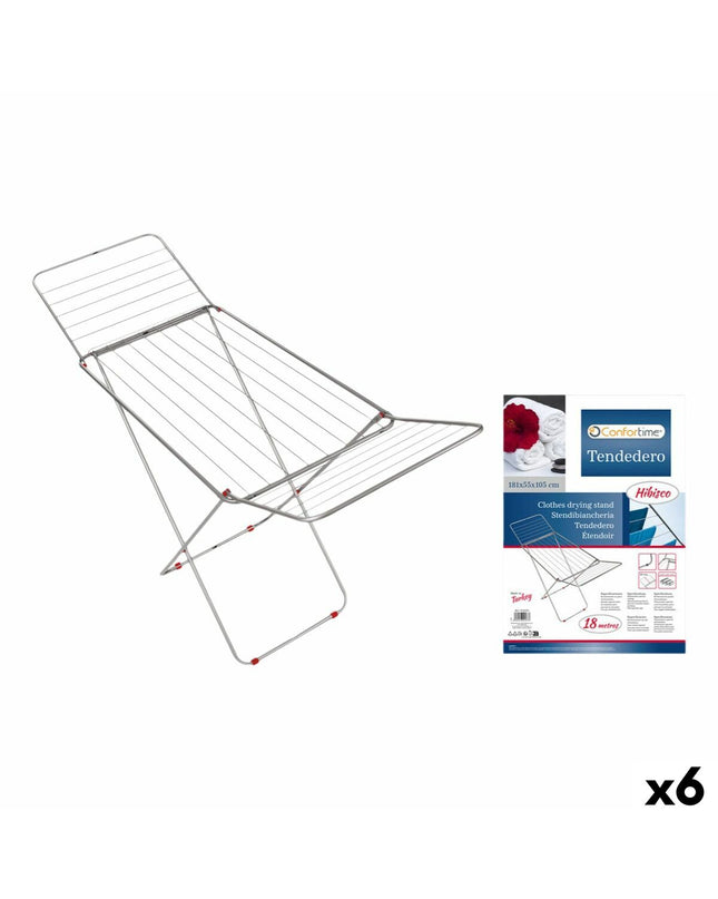 Confortime 18m foldable clothes drying lines in hibiscus silver metal, set of 6, ideal for home laundry organization.