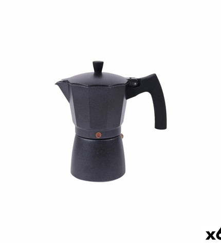 Set of six MasterChef Italian coffee pots with metal handles, used for brewing traditional espresso-style coffee.