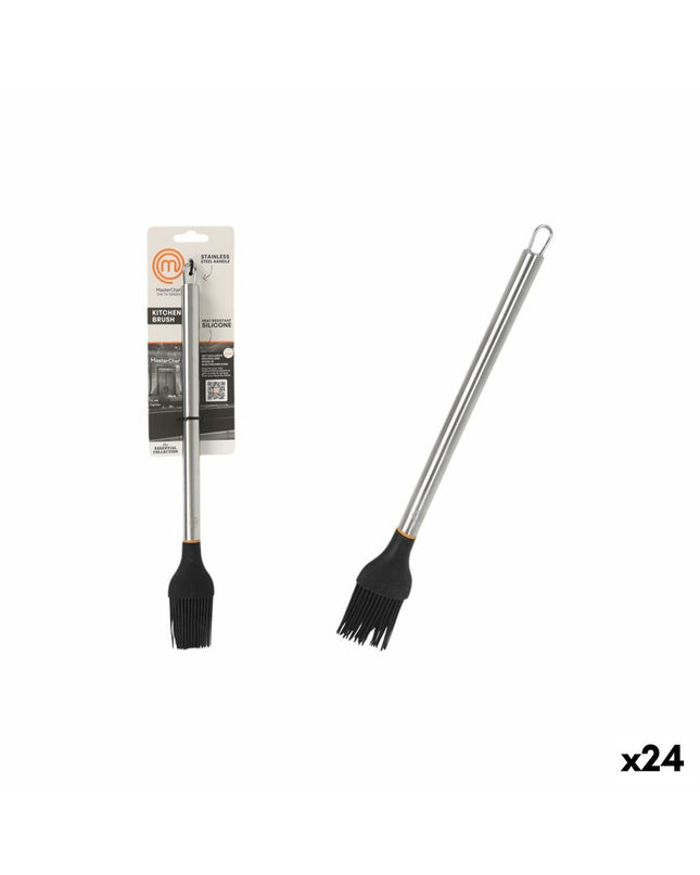 Set of 24 MasterChef silicon kitchen brushes with stainless steel handles, 31 cm long, ideal for baking and cooking tasks