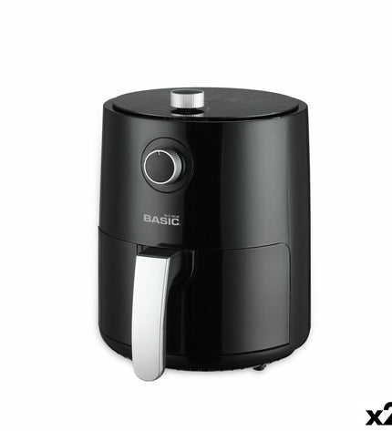 Black Basic Home air fryer with 2.3L capacity and 1200W power, compact kitchen appliance for healthy cooking.