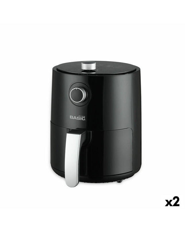 Black Basic Home air fryer with 2.3L capacity and 1200W power, compact kitchen appliance for healthy cooking.
