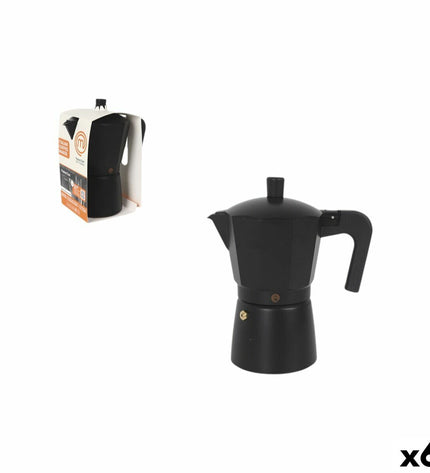 Set of six MasterChef Italian coffee pots for brewing espresso, featuring classic design and stainless steel construction.