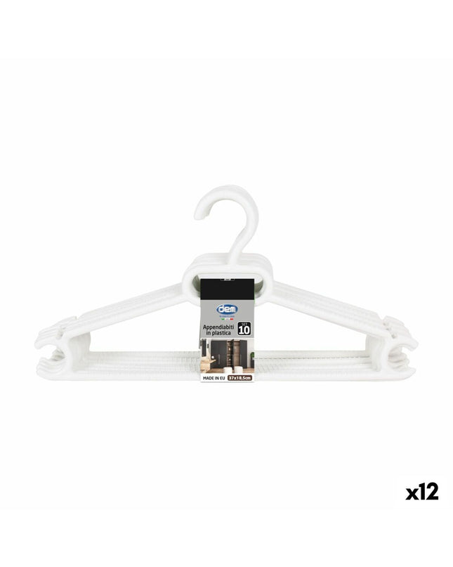 Set of 10 colorful plastic hangers from Dem, 0.5 cm thick, designed for home and kitchen storage, shown with background removed.