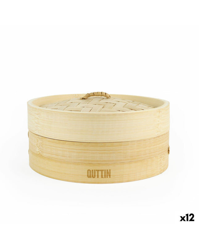 Quttin bamboo steaming baskets set with 12 pieces, 20x8.5 cm, for kitchen cooking and steaming vegetables or food.