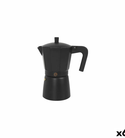 Set of six MasterChef Italian coffee pots for brewing espresso, featuring classic stovetop moka design in stainless steel.