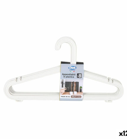 Set of 12 Dem plastic clothing hangers with 8 parts, ideal for household storage and organization.