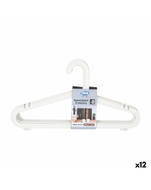 Set of 12 Dem plastic clothing hangers with 8 parts, ideal for household storage and organization.