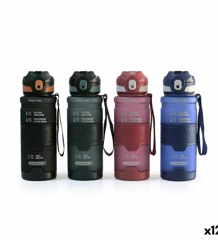 Set of 12 Bewinner 800 ml water bottles, 8 x 28.3 cm, ideal for sport, outdoor, camping, and hiking activities.