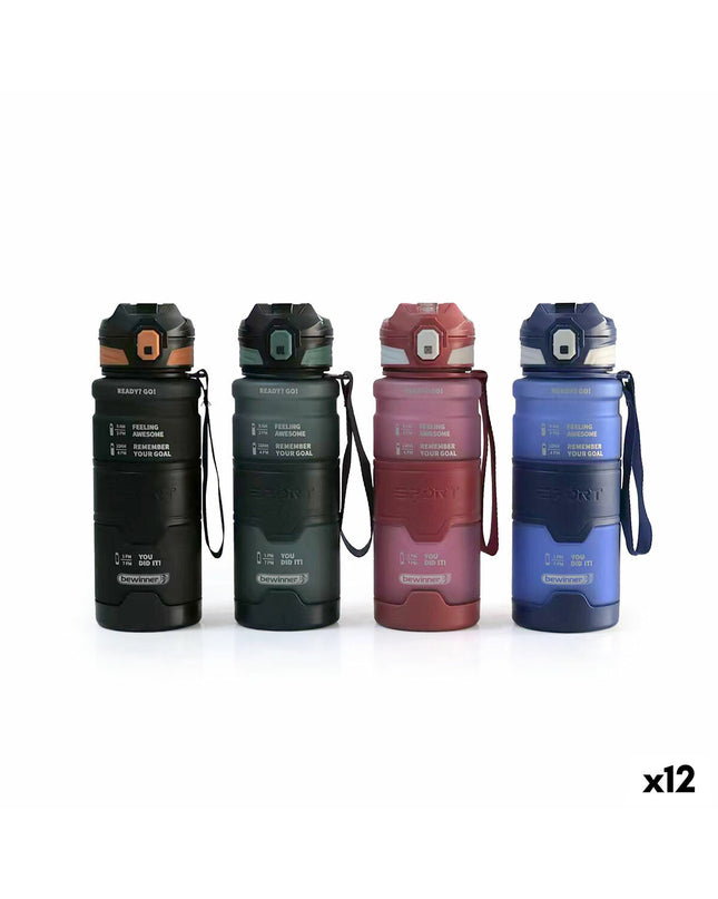 Set of 12 Bewinner 800 ml water bottles, 8 x 28.3 cm, ideal for sport, outdoor, camping, and hiking activities.