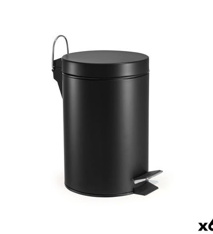 Set of six black Confortime 3L pedal trash cans for home and kitchen storage and organization.