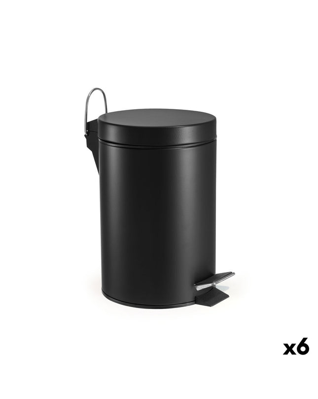 Set of six black Confortime 3L pedal trash cans for home and kitchen storage and organization.