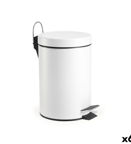 Confortime white 3L pedal trash bin for home use, shown in a set of six, with lid and compact design for kitchen organization.