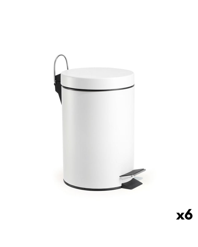 Confortime white 3L pedal trash bin for home use, shown in a set of six, with lid and compact design for kitchen organization.
