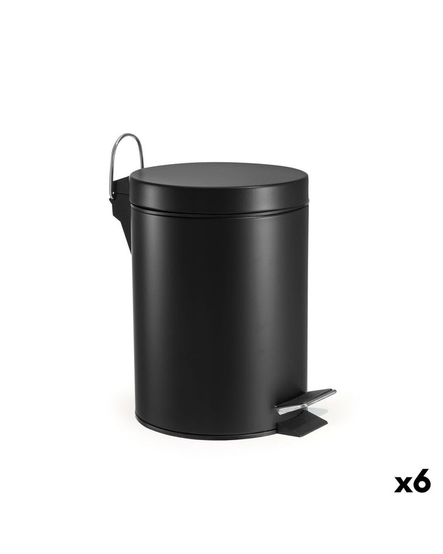 Set of six black 5L Confortime Pedaalemmer trash cans for home kitchen storage and organization.