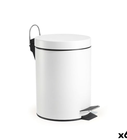 Six white Confortime 5L pedal bins for household kitchen storage, featuring foot pedals and compact design.