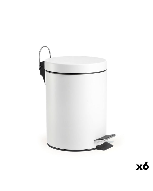 Six white Confortime 5L pedal bins for household kitchen storage, featuring foot pedals and compact design.