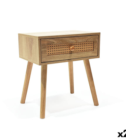 Pair of MobleKit brown nightstands with 40x30x45 cm dimensions, featuring a simple design for bedroom or living space.