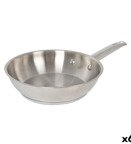 Set of six silver-colored steel kitchen pans from Quttin Caesar collection, ideal for home cooking and food preparation.