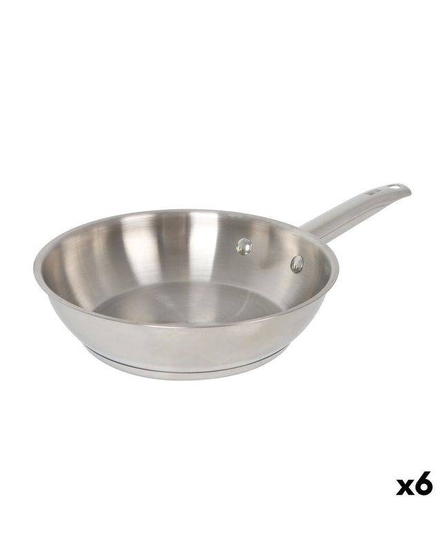 Set of six silver-colored steel kitchen pans from Quttin Caesar collection, ideal for home cooking and food preparation.