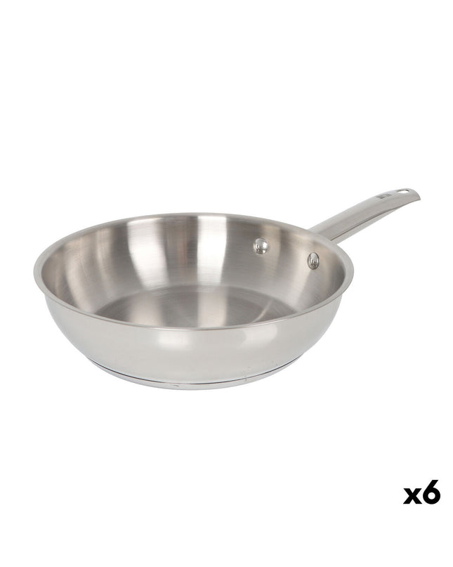 Set of six Quttin Caesar stainless steel pans with 22 cm diameter, kitchen cookware for home cooking.