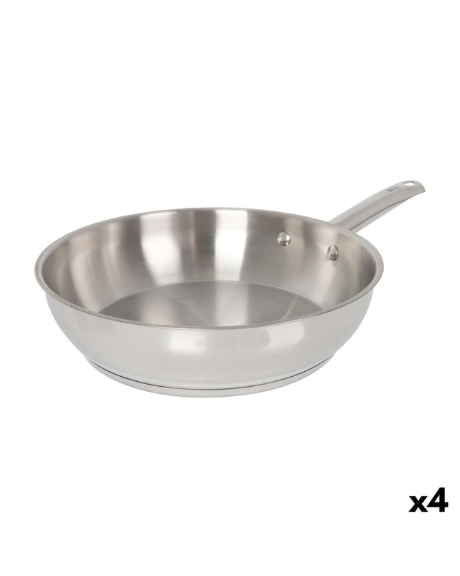 Set of four Quttin Caesar stainless steel pans, 26 cm diameter, ideal for home cooking and kitchen use.