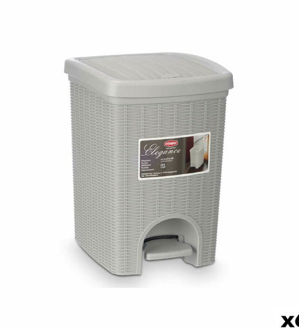 Set of six Stefanplast 20L light gray plastic waste bins for household storage and organization.