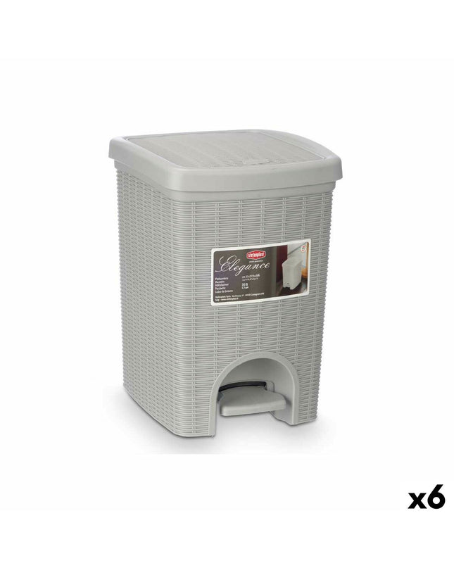 Set of six Stefanplast 20L light gray plastic waste bins for household storage and organization.