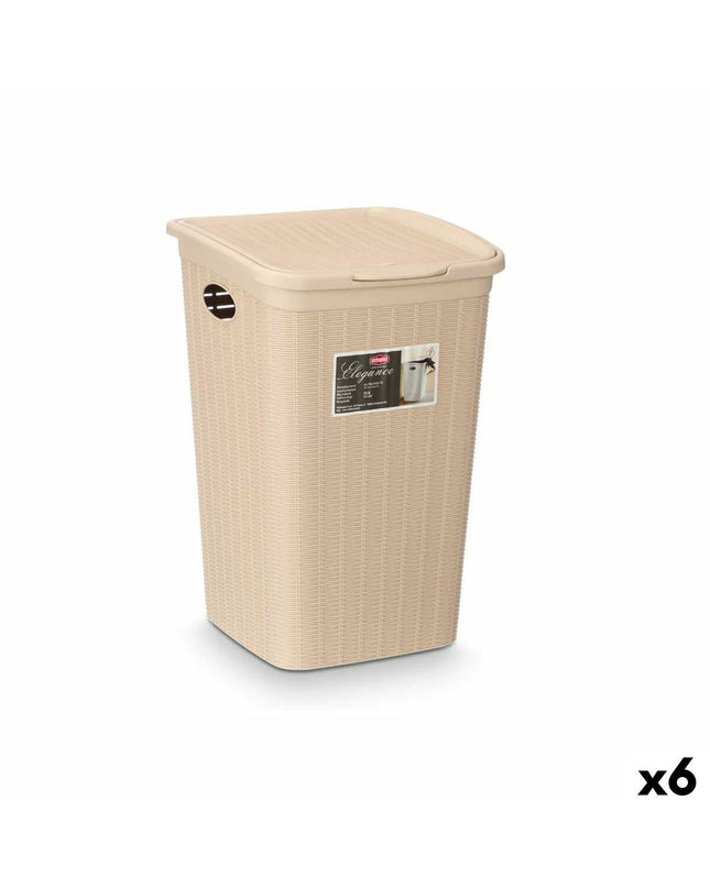 Six Stefanplast Crème plastic storage containers, 50L capacity, 36x54.5x38 cm, for home organization and kitchen storage.