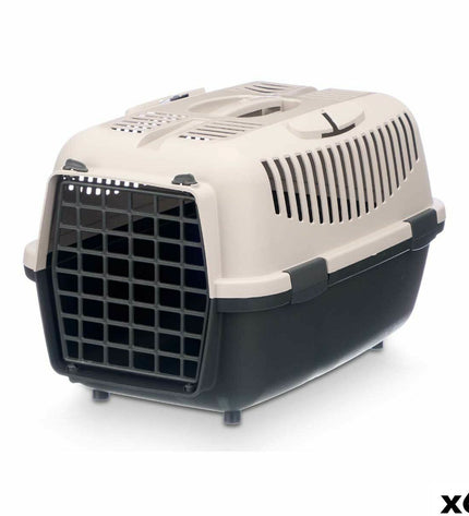 Set of six Mascow plastic small animal carrying baskets in anthracite and light gray, measuring 36x35x55 cm.