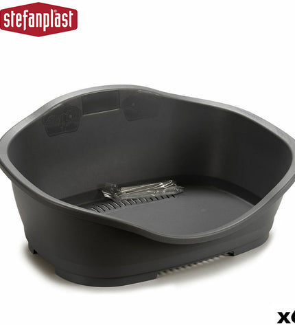 Set of six Stefanplast gray plastic small animal beds, 68 x 27.5 x 49 cm, suitable for pets like rabbits and guinea pigs.