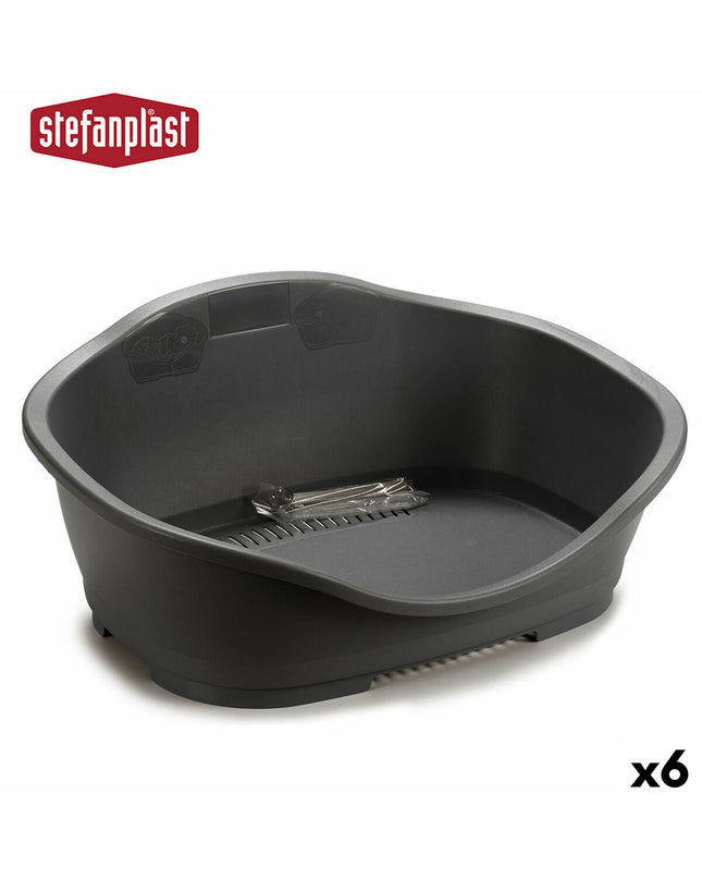 Set of six Stefanplast gray plastic small animal beds, 68 x 27.5 x 49 cm, suitable for pets like rabbits and guinea pigs.