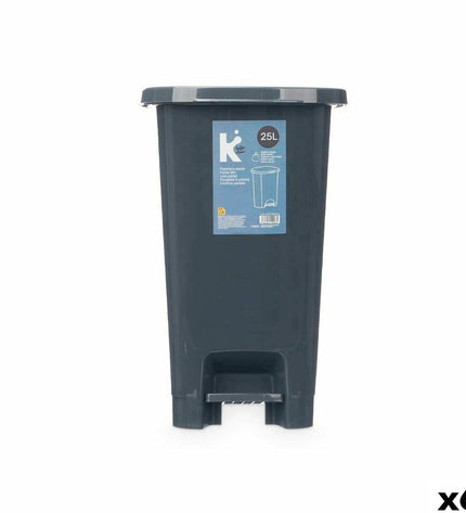 Set of six antracite plastic 25L pedal bins from BigBuy Home for household kitchen and storage organization.