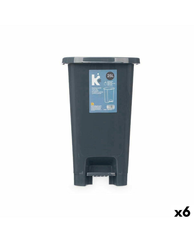 Set of six antracite plastic 25L pedal bins from BigBuy Home for household kitchen and storage organization.