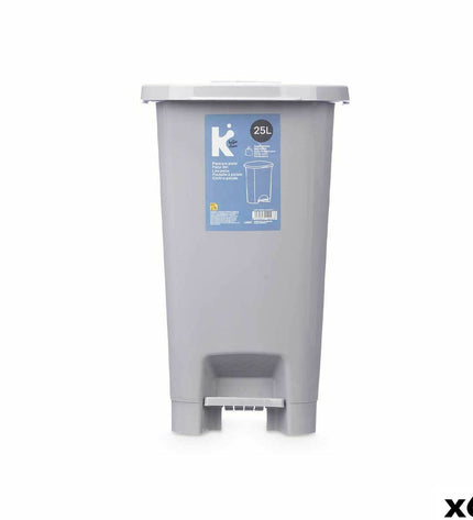 Set of six gray plastic 25L pedal trash bins from BigBuy Home, ideal for household kitchen storage and waste organization.