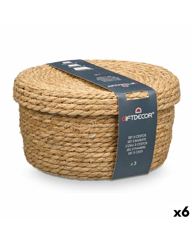 Set of six natural fiber baskets by Gift Decor, ideal for home organization and storage with a stylish, eco-friendly design.
