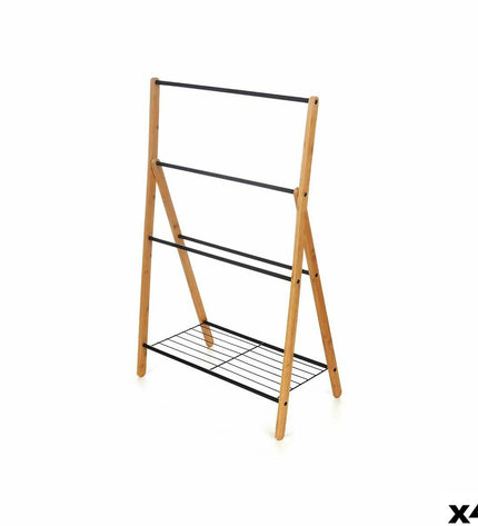 Kipit zwarte metalen en bamboe handdoekrek, badkamer, 60x90 cm, 4 stuks, modern huis en koken badaccessoire